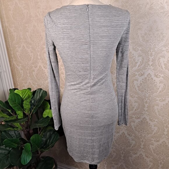 I State Size XS Gray Shift Dress Burnout Metallic Textured Stripes Long Sleeve - Picture 5 of 10